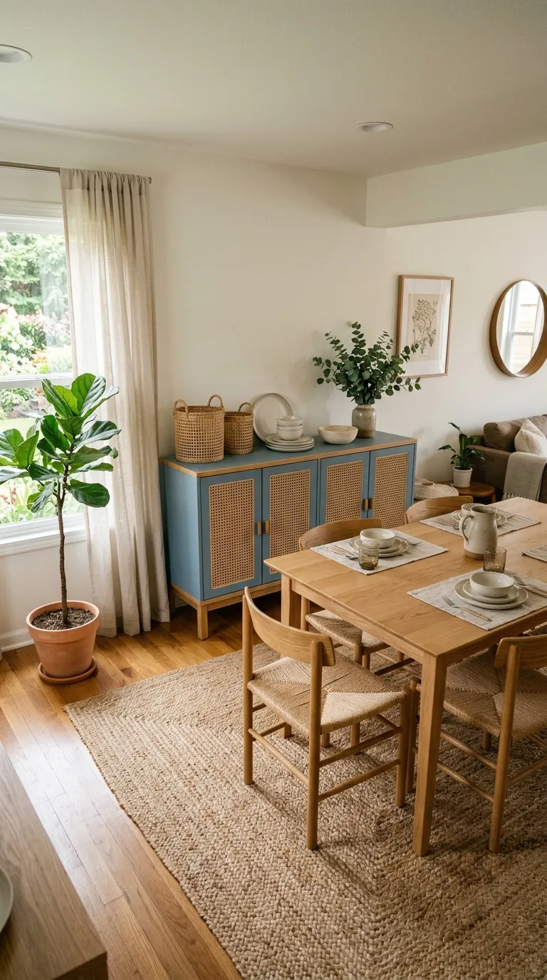 dining room cabinet decor Blue Cabinet With Natural Textures
