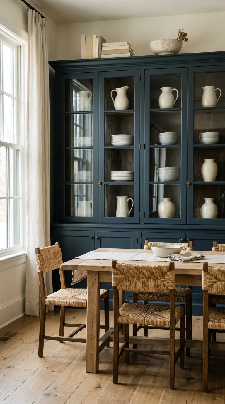 dining room cabinet decor Dark Cabinet With Light Ceramics