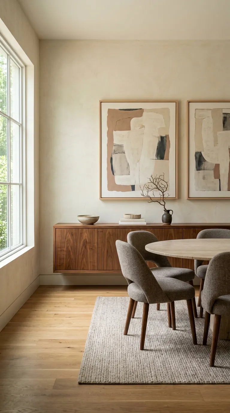 dining room cabinet decor Floating Cabinet With Wall Art