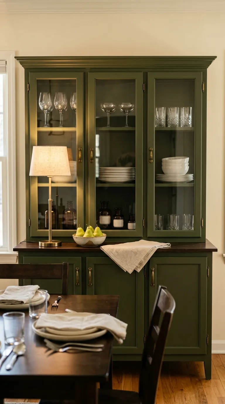 dining room cabinet decor Glassware Behind Glass Doors