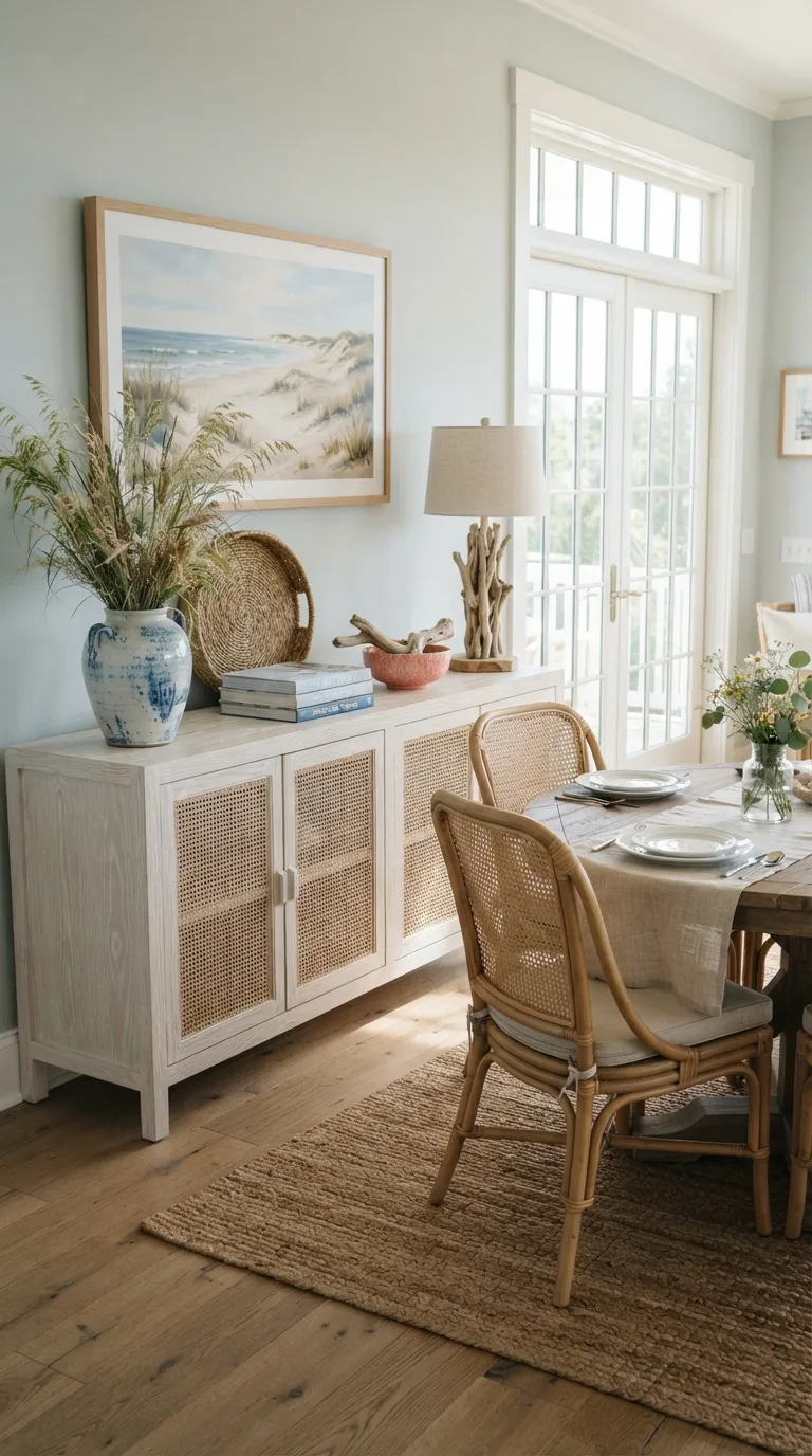 dining room console table decor Coastal Blue and Natural Texture