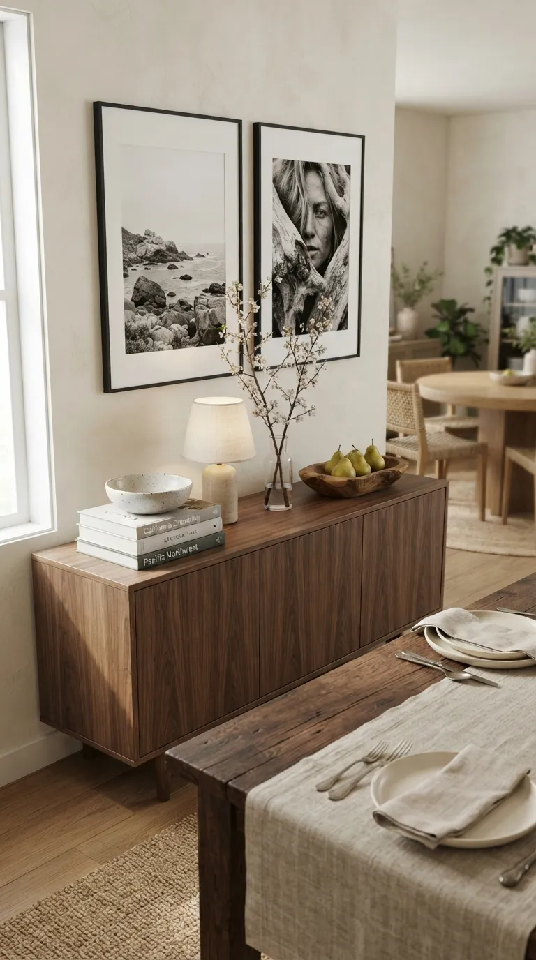 dining room console table decor Layered Books and Bowls