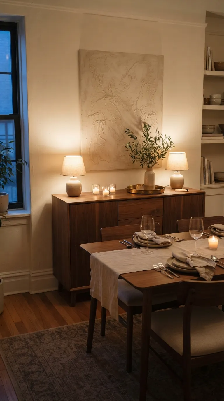 dining room console table decor Layered Lighting and Candlelight