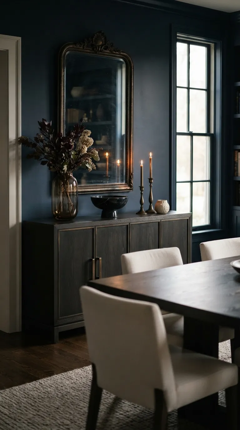 dining room console table decor Moody Dining Room Styling