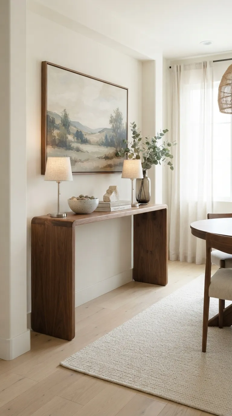dining room corner decor Slim Walnut Console
