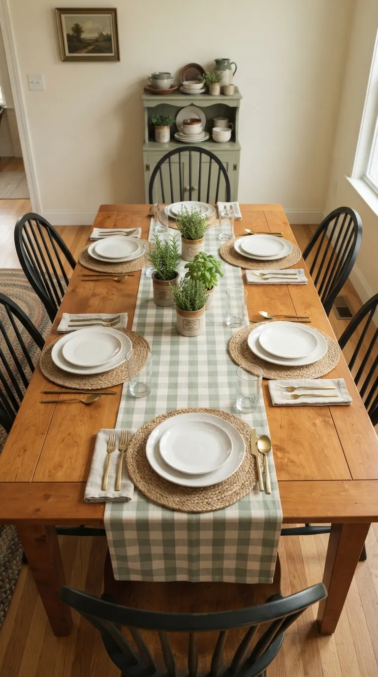 dining room decor traditional Checked Table Linens