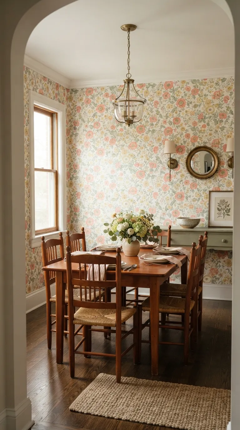 dining room decor traditional Cheerful Floral Wallpaper