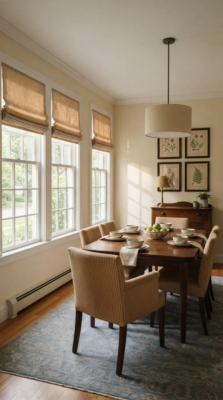 dining room decor traditional Striped Roman Shades