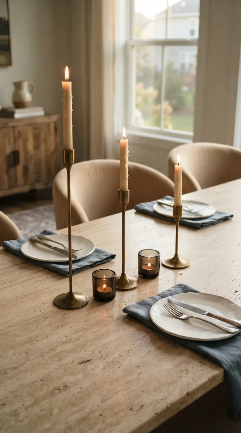 dining room table decor ideas Brass Candle Trio