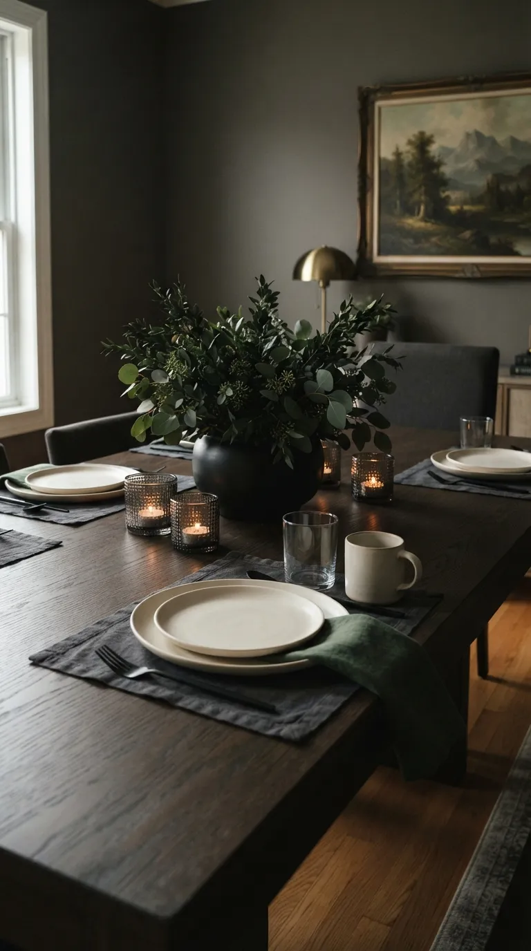 dining room table decor ideas Moody Greenery