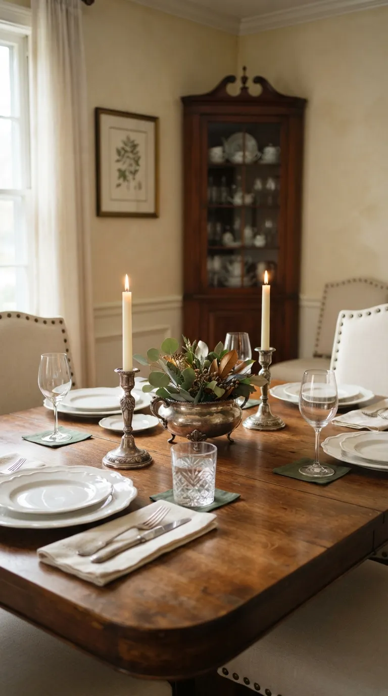 dining room table decor ideas Vintage Silver Pieces