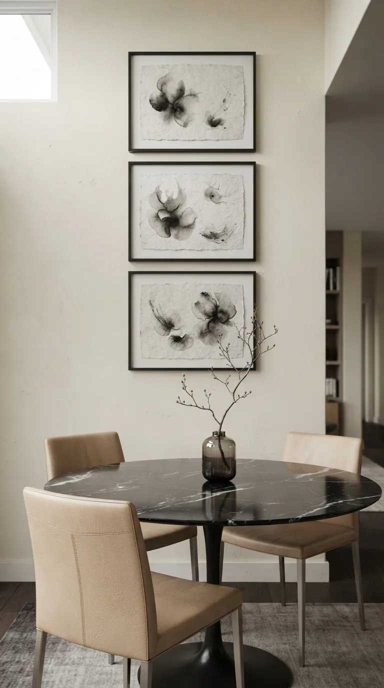 dining room wall decor ideas simple Monochrome Art Trio