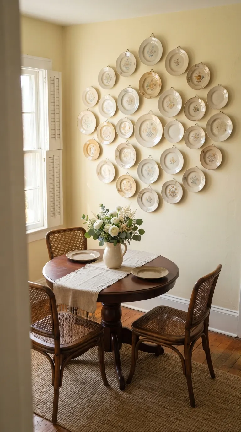 dining room wall decor ideas simple Vintage Plate Arrangement