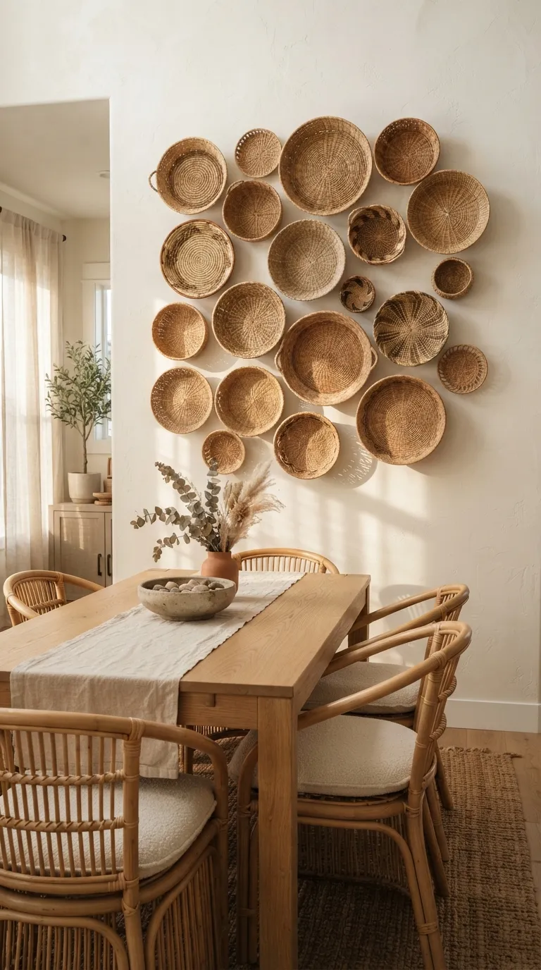 dining room wall decor ideas simple Woven Wall Basket Display