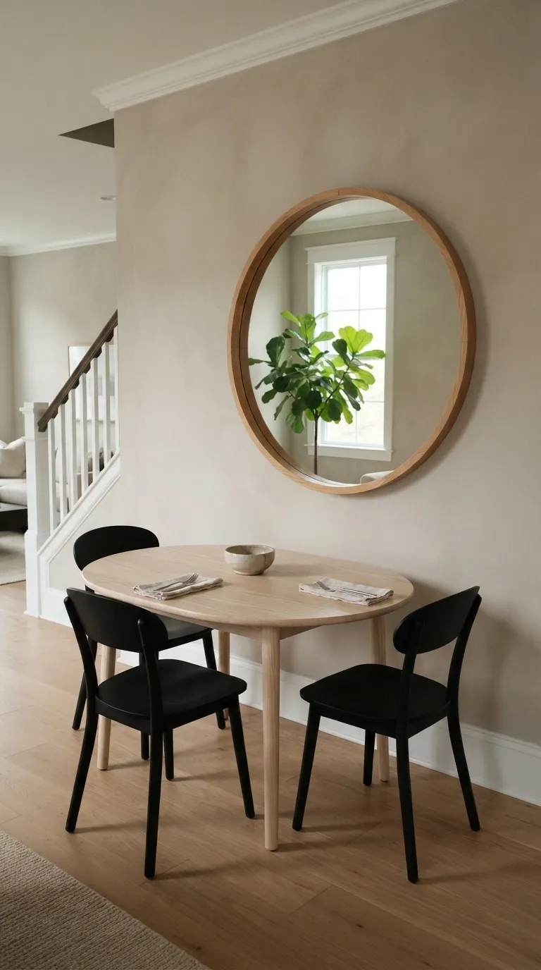 dining room wall decor minimalist Round Wood Mirror