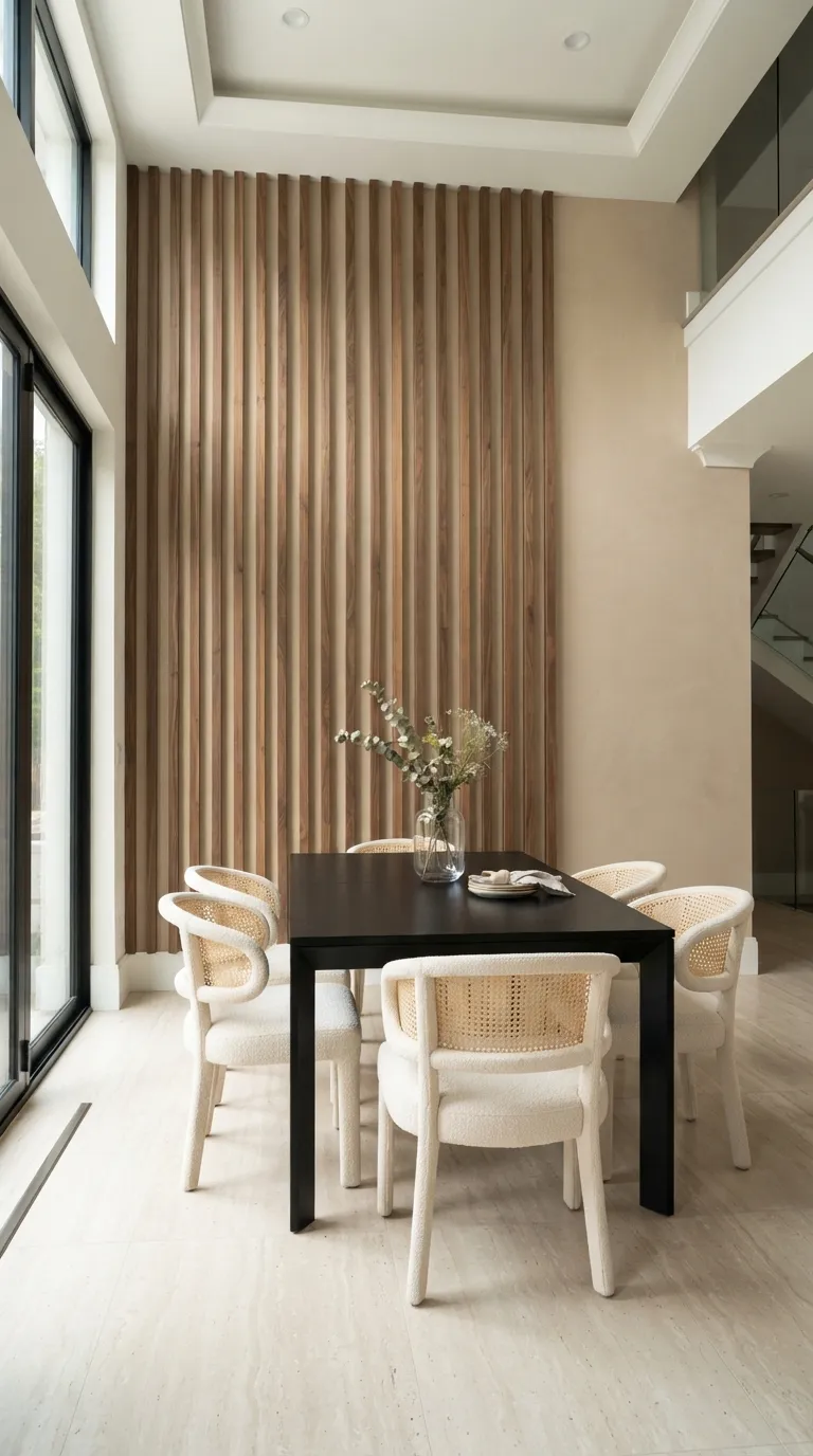 dining room wall decor minimalist Vertical Wood Slats