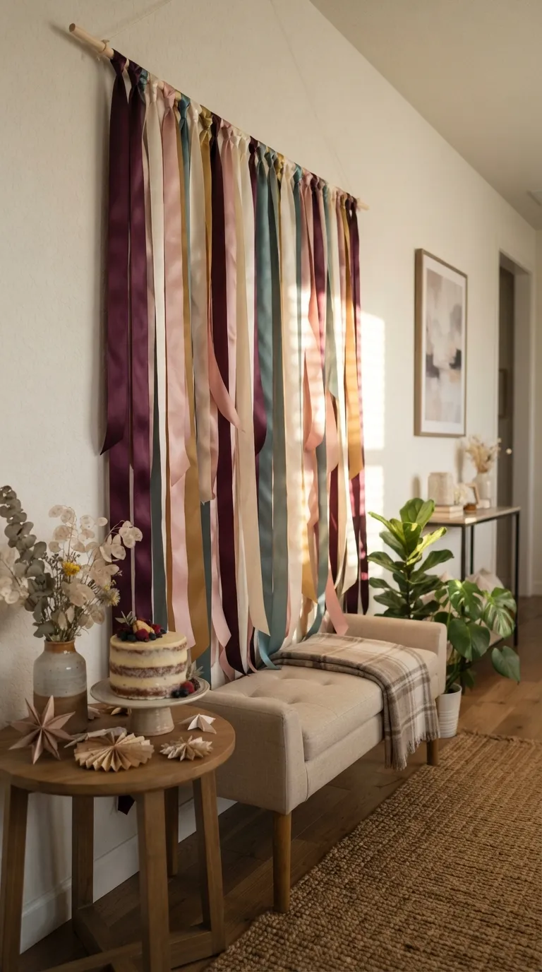 diy birthday decorations Hanging Ribbon Backdrop