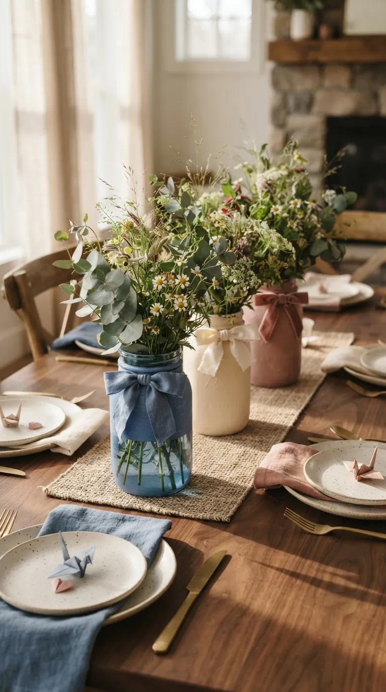 diy birthday decorations Painted Jar Centerpieces