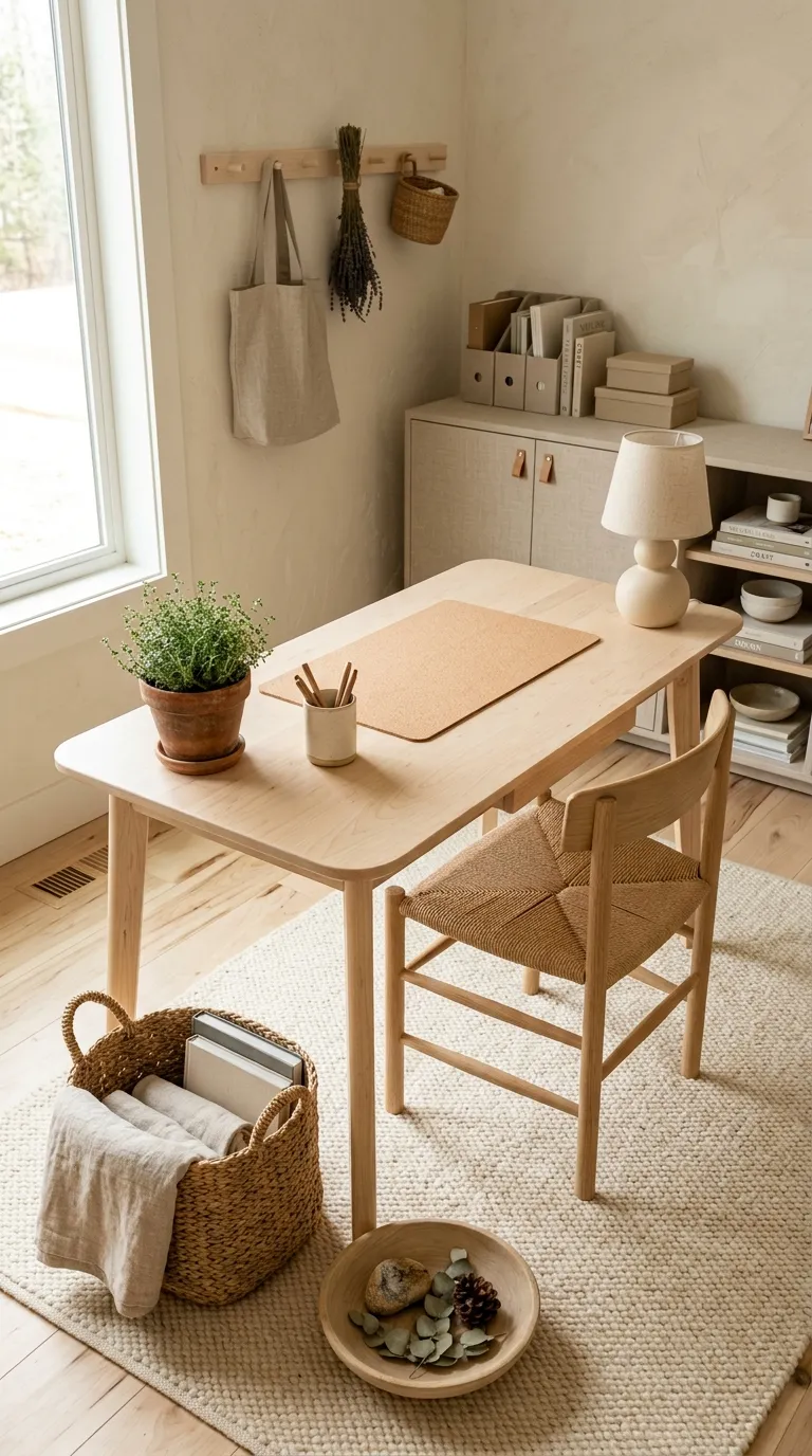feng shui home office color ideas Cream and Natural Wood for Simple Balance