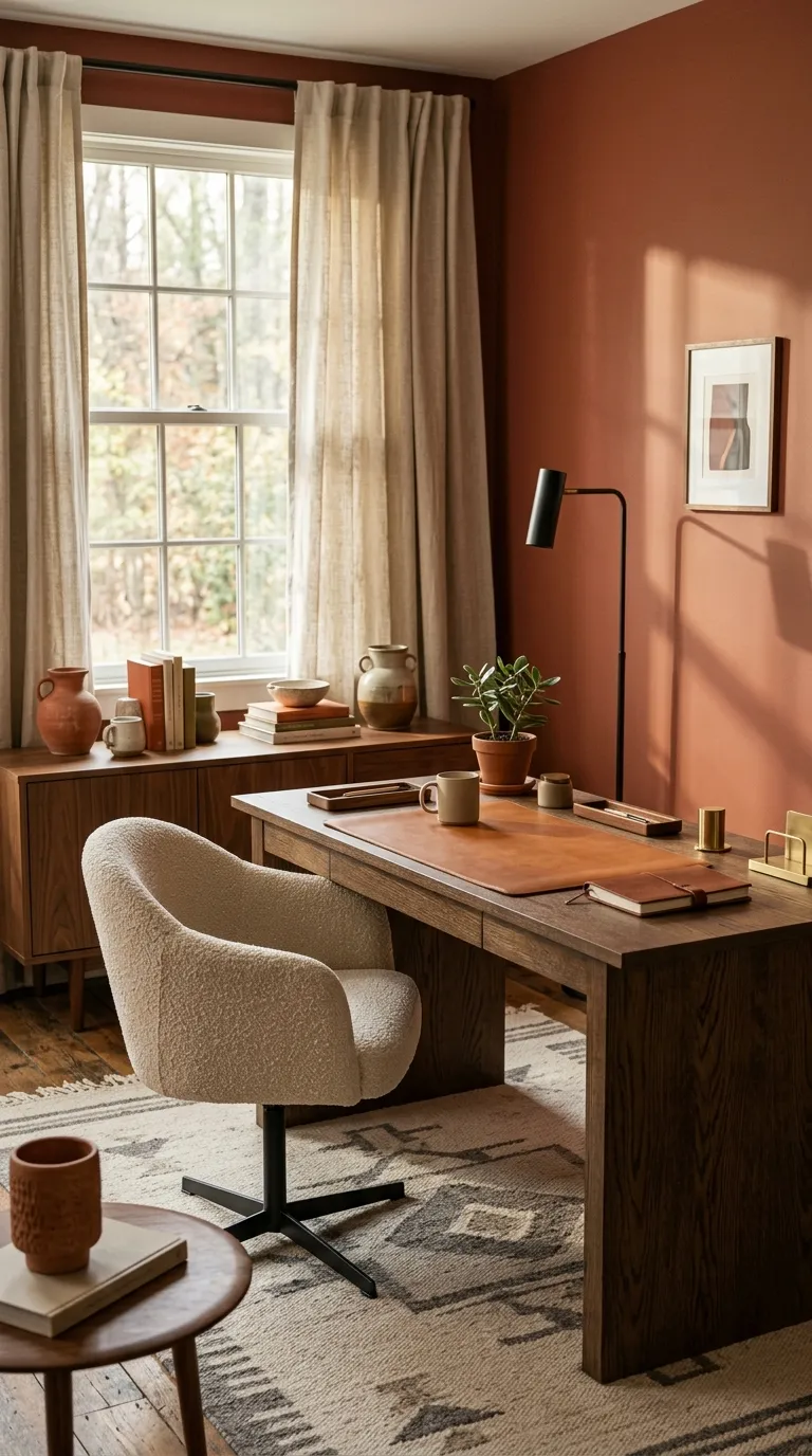 feng shui home office color ideas Muted Rust for a Cozy Accent Wall