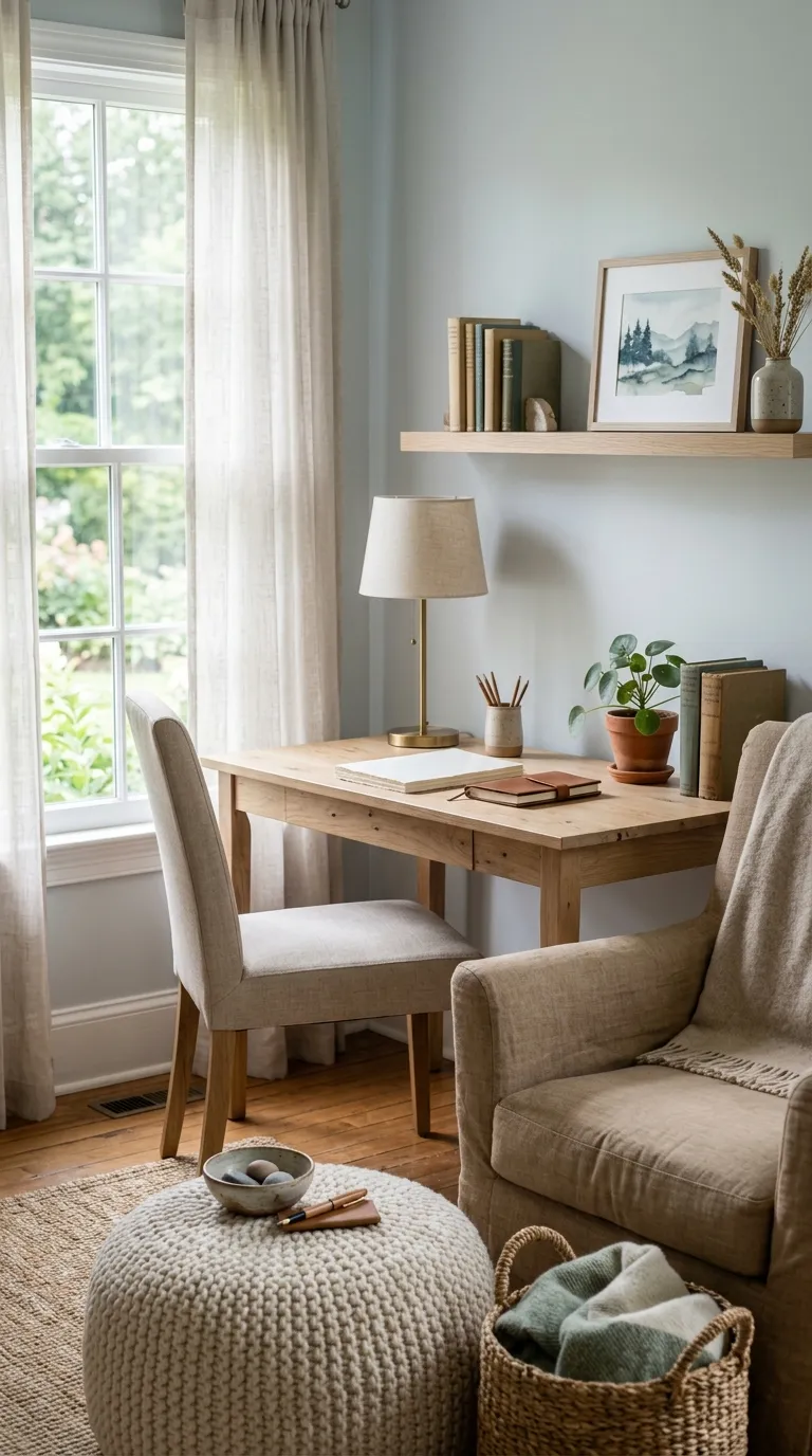 feng shui home office color ideas Pale Blue-Gray for a Relaxed Screen-Free Feel
