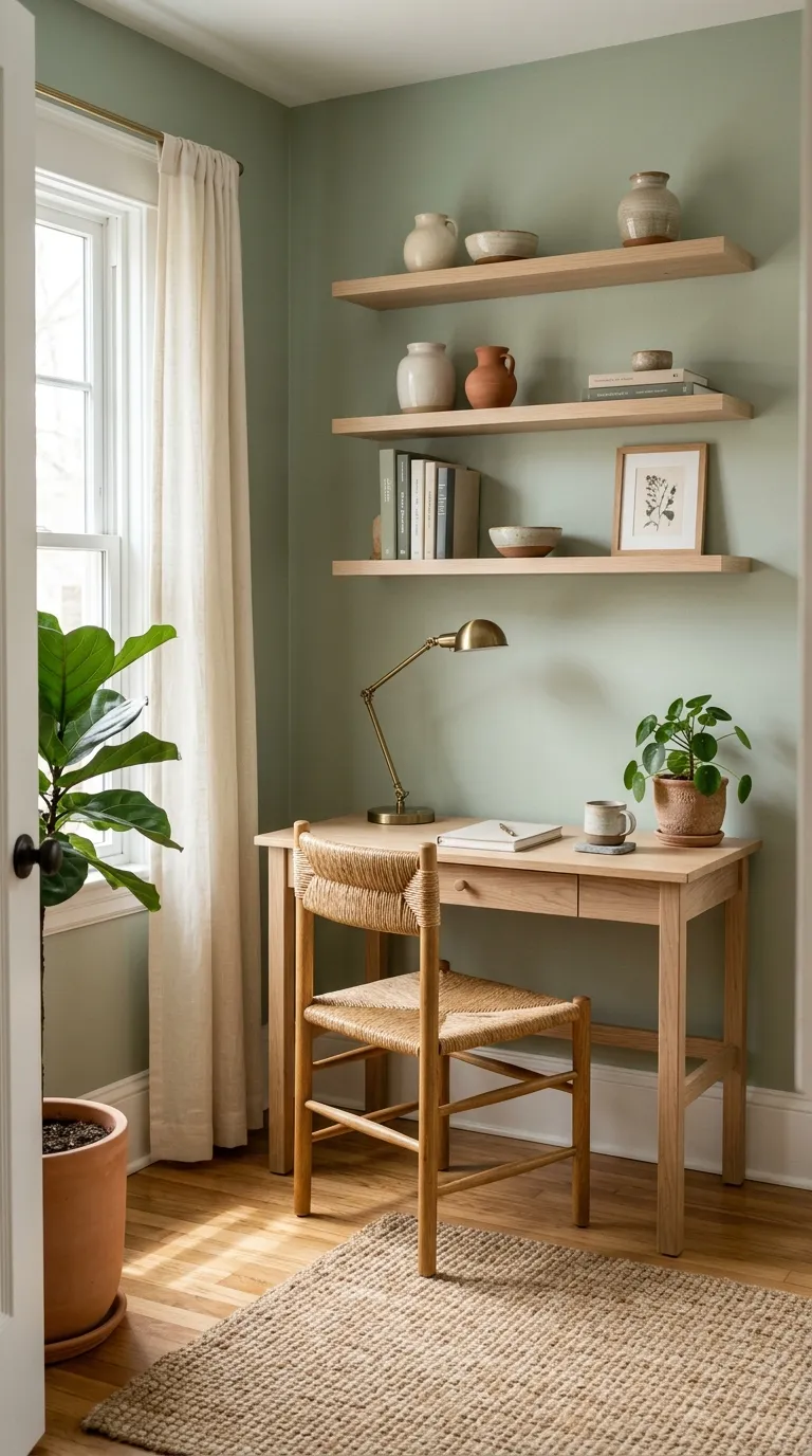 feng shui home office color ideas Soft Sage Green for a Calm Work Zone