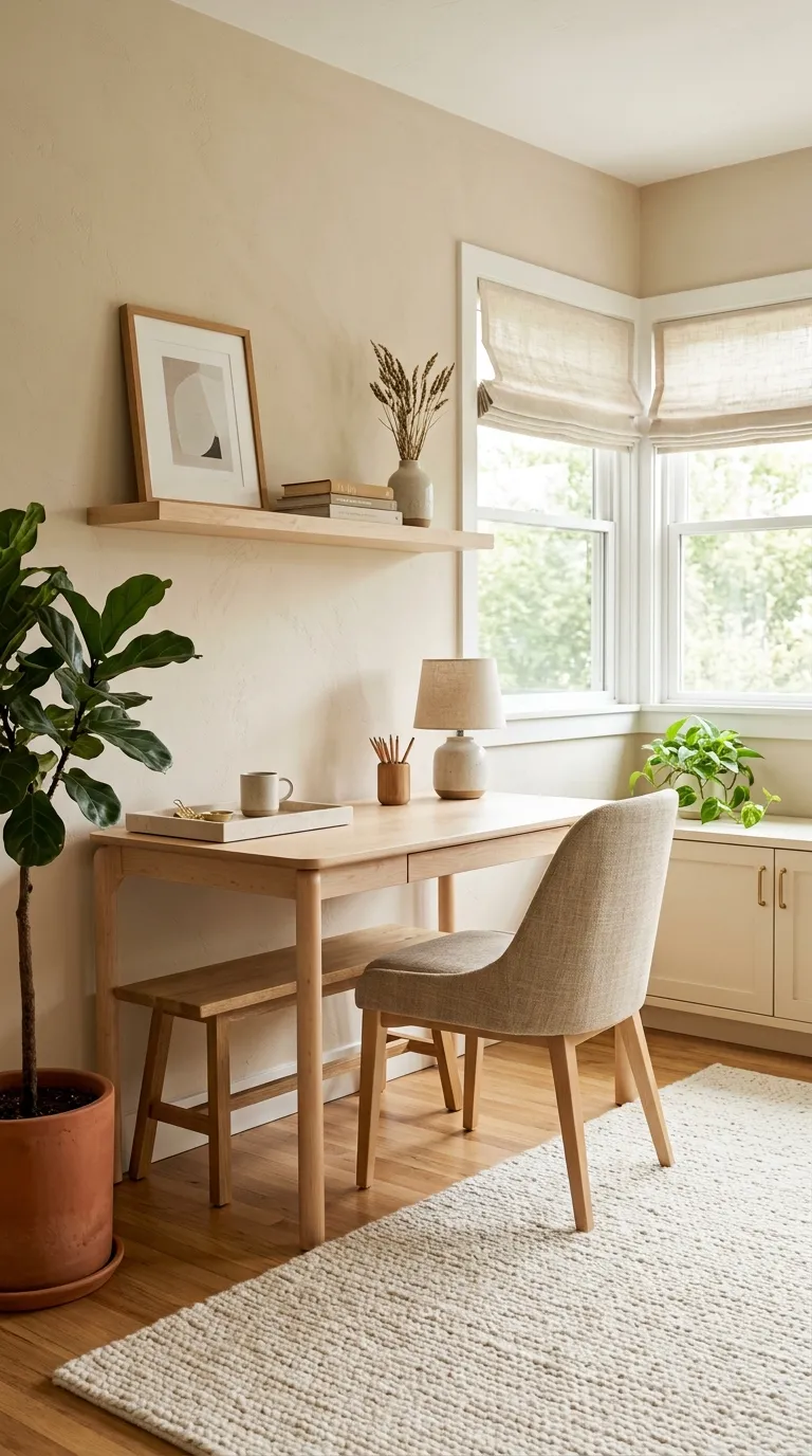feng shui home office color ideas Soft Sand for a Warm Minimalist Office