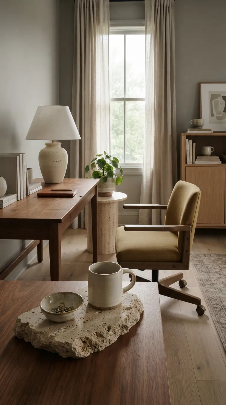 feng shui home office ideas for positive energy Add Natural Stone for Grounded Style