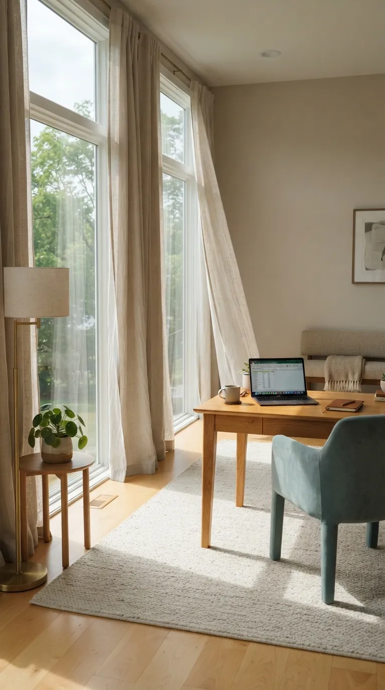 feng shui home office ideas for positive energy Use Curtains to Soften Harsh Windows
