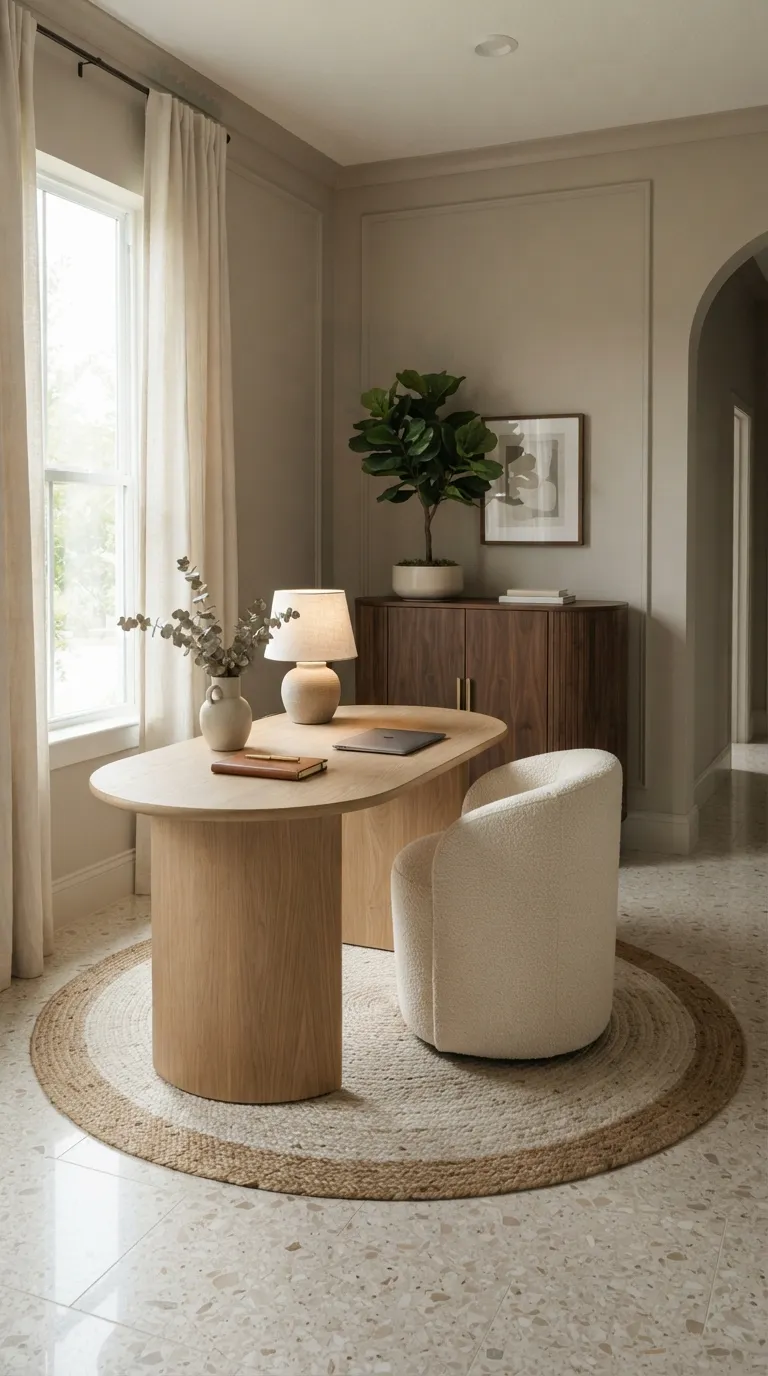 feng shui home office ideas for productivity Add Rounded Furniture for a Softer Feel