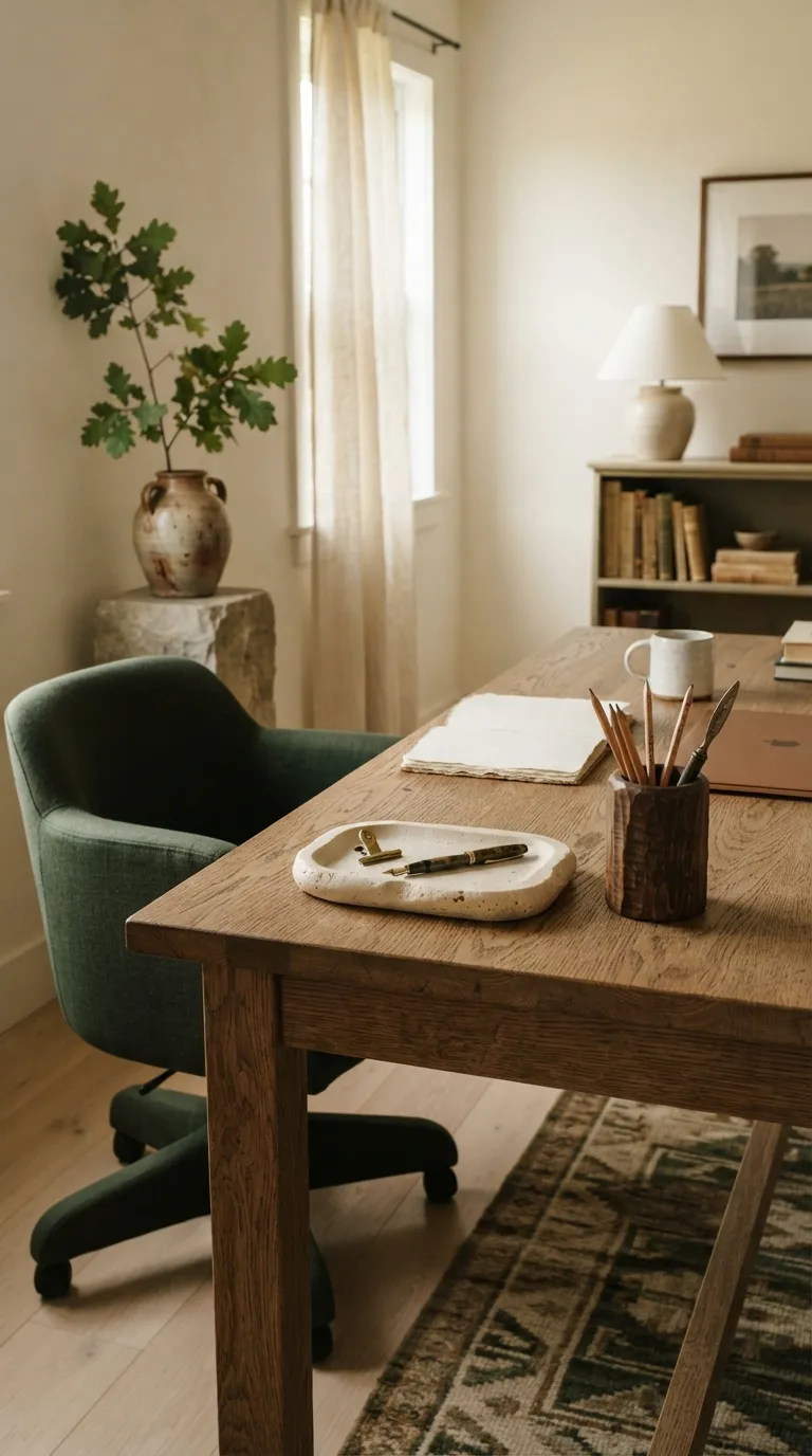 feng shui home office ideas for productivity Bring in Natural Wood and Stone