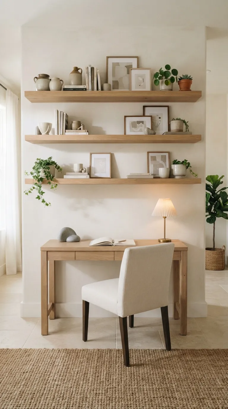 feng shui home office ideas for productivity Keep Shelves Balanced and Light