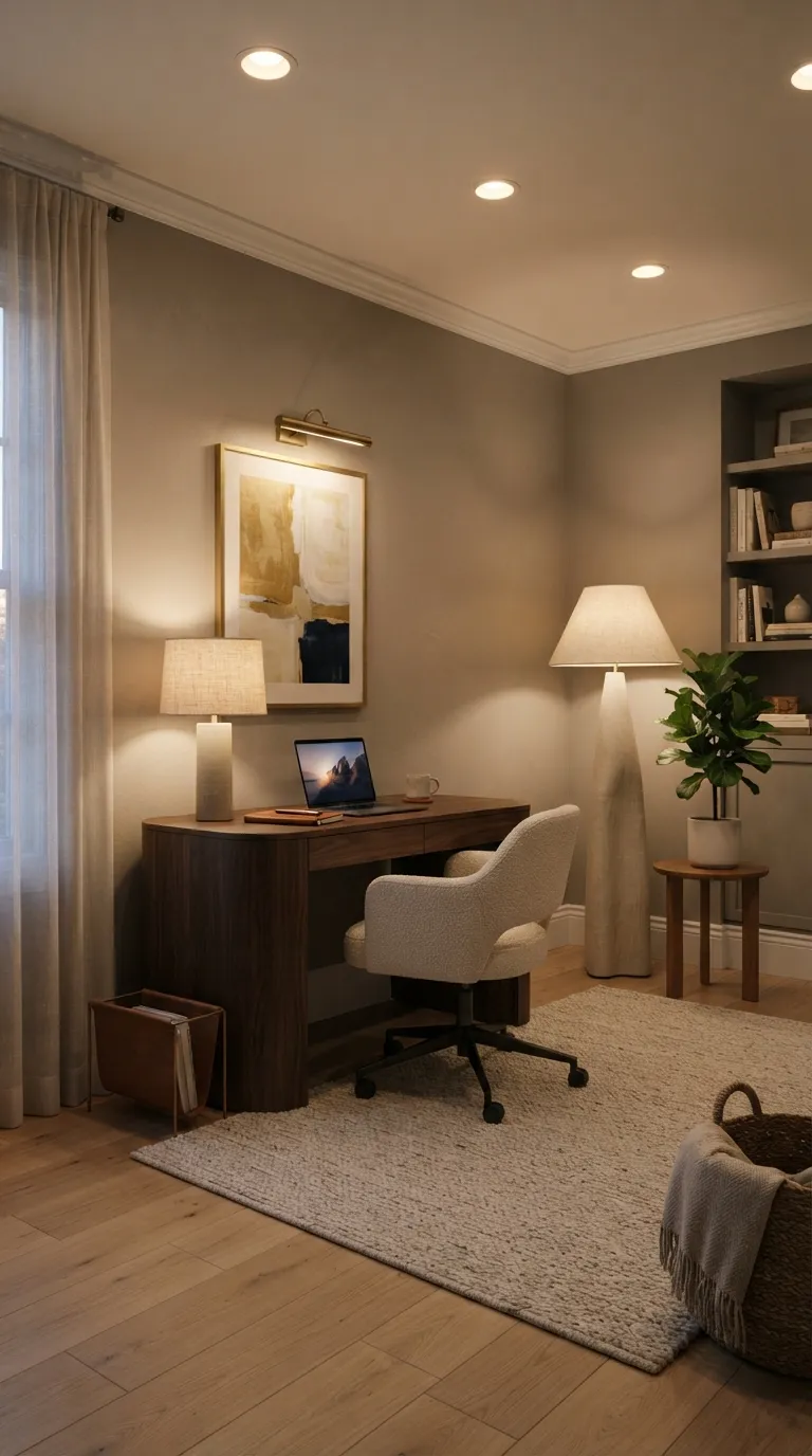 feng shui home office ideas for productivity Use Gentle, Layered Lighting