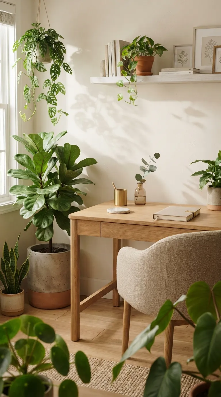 feng shui home office ideas for success and wealth Add Healthy Green Plants for Fresh Energy