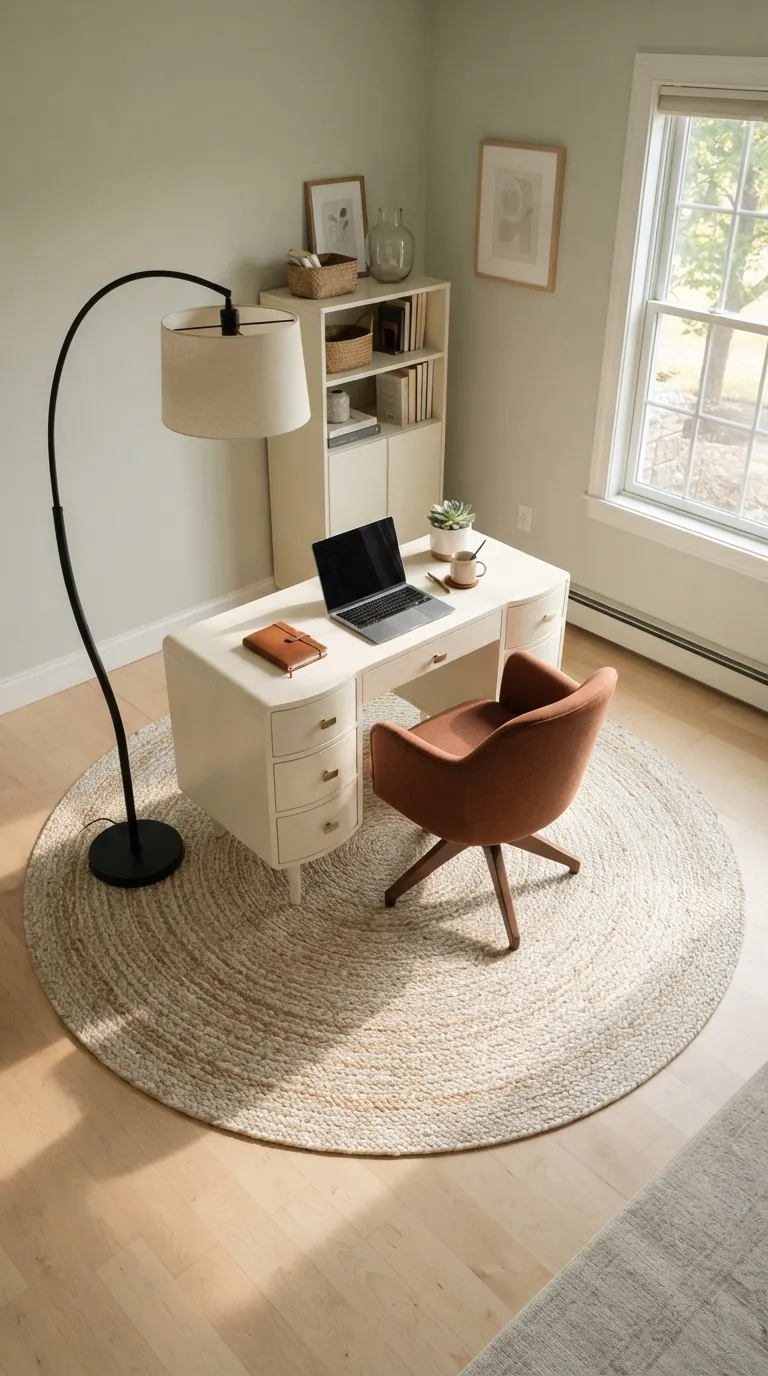 feng shui home office ideas for success and wealth Use a Round Rug to Soften Sharp Lines