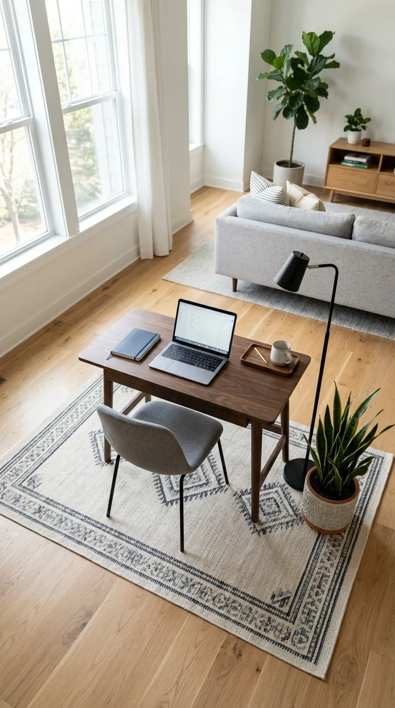feng shui home office ideas on a budget Use a Small Rug to Define the Workspace