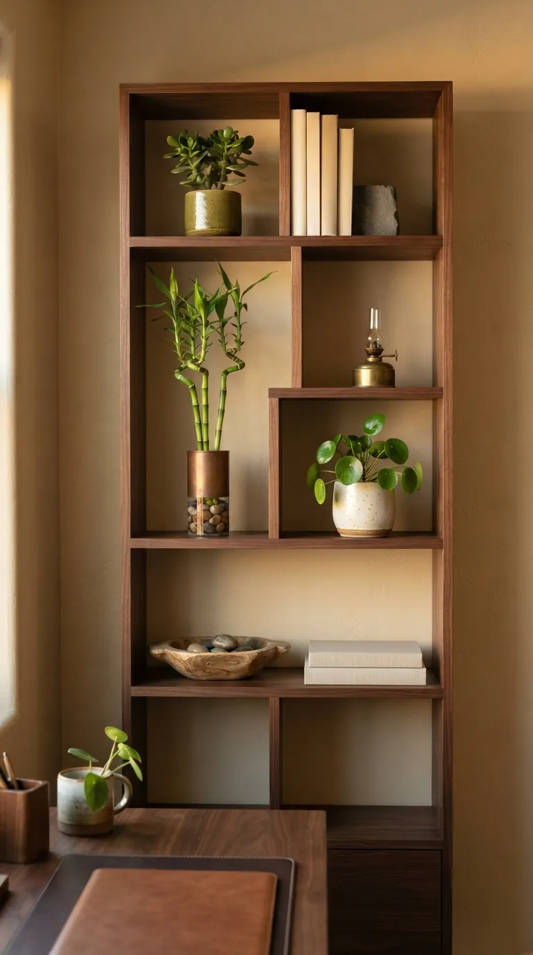feng shui home office ideas with plants Create a Prosperity Shelf With Greenery