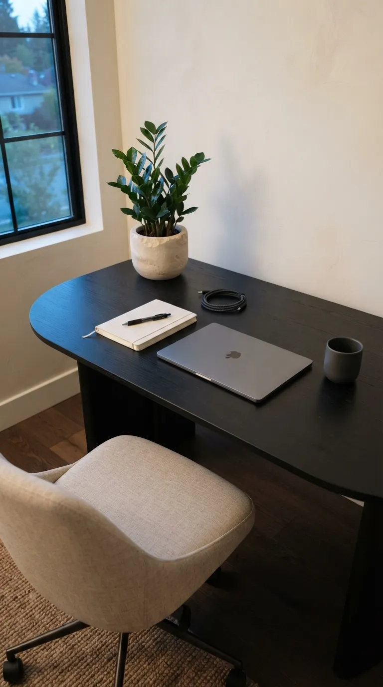 feng shui home office ideas with plants Finish With a Simple Green Desk Accent