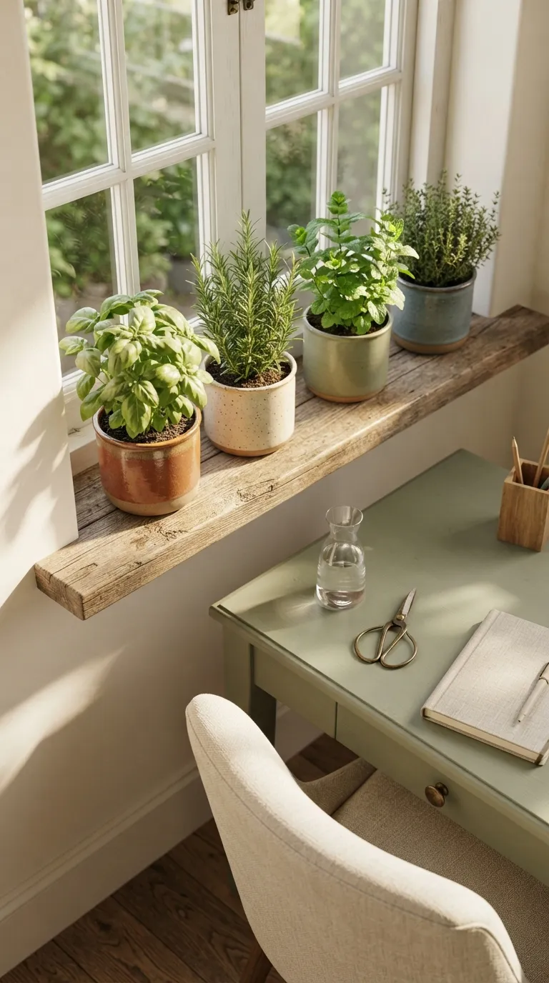 feng shui home office ideas with plants Grow Herbs on a Sunny Office Windowsill