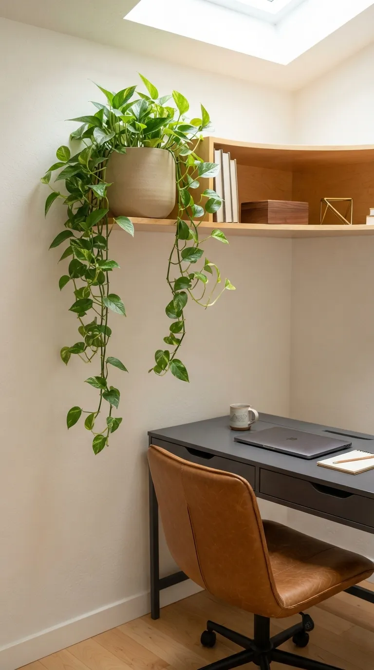 feng shui home office ideas with plants Put a Pothos on a High Shelf