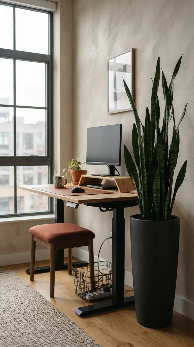 feng shui home office ideas with plants Style a Snake Plant Behind the Desk