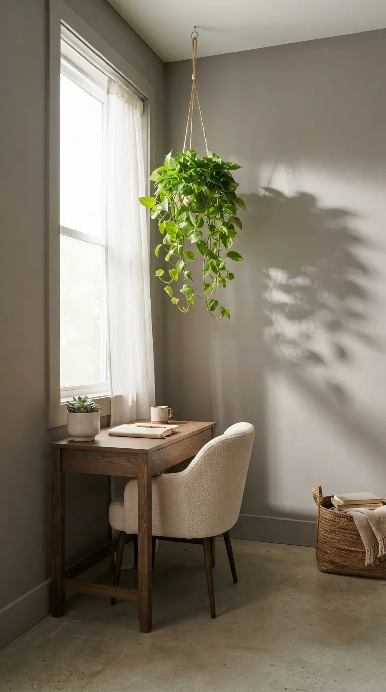 feng shui home office ideas with plants Use Hanging Plants to Save Floor Space