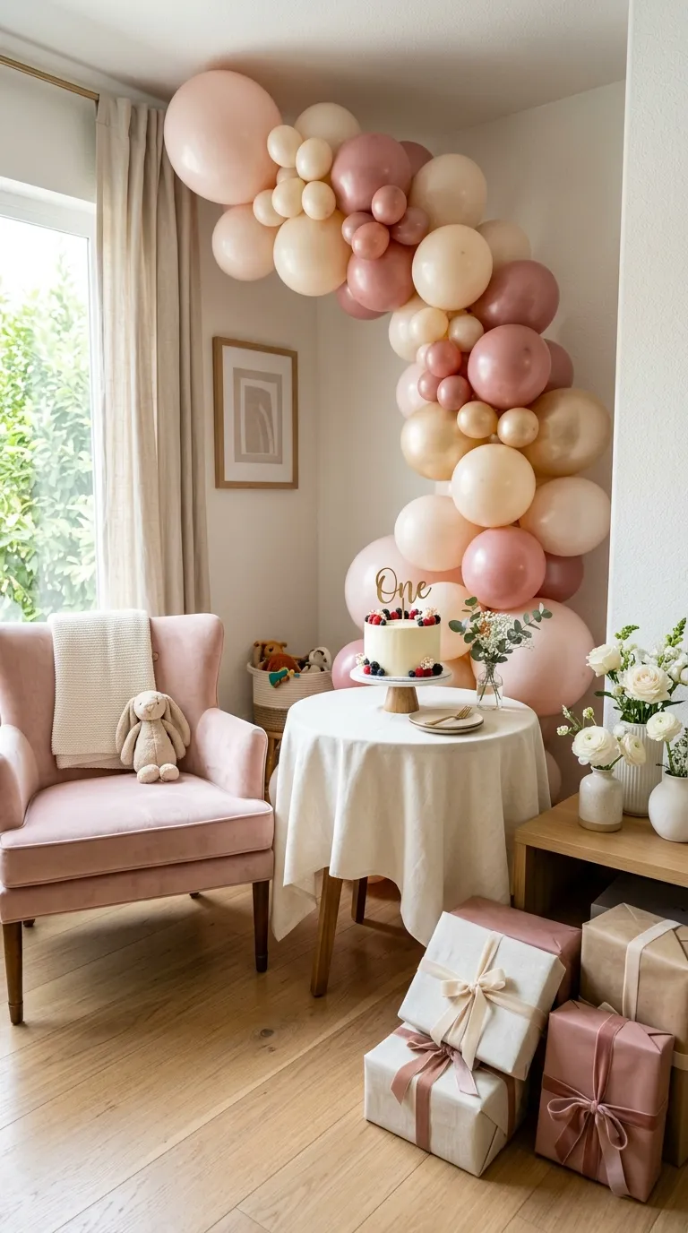 First Birthday Decorations For Girl Blush Balloon Arch