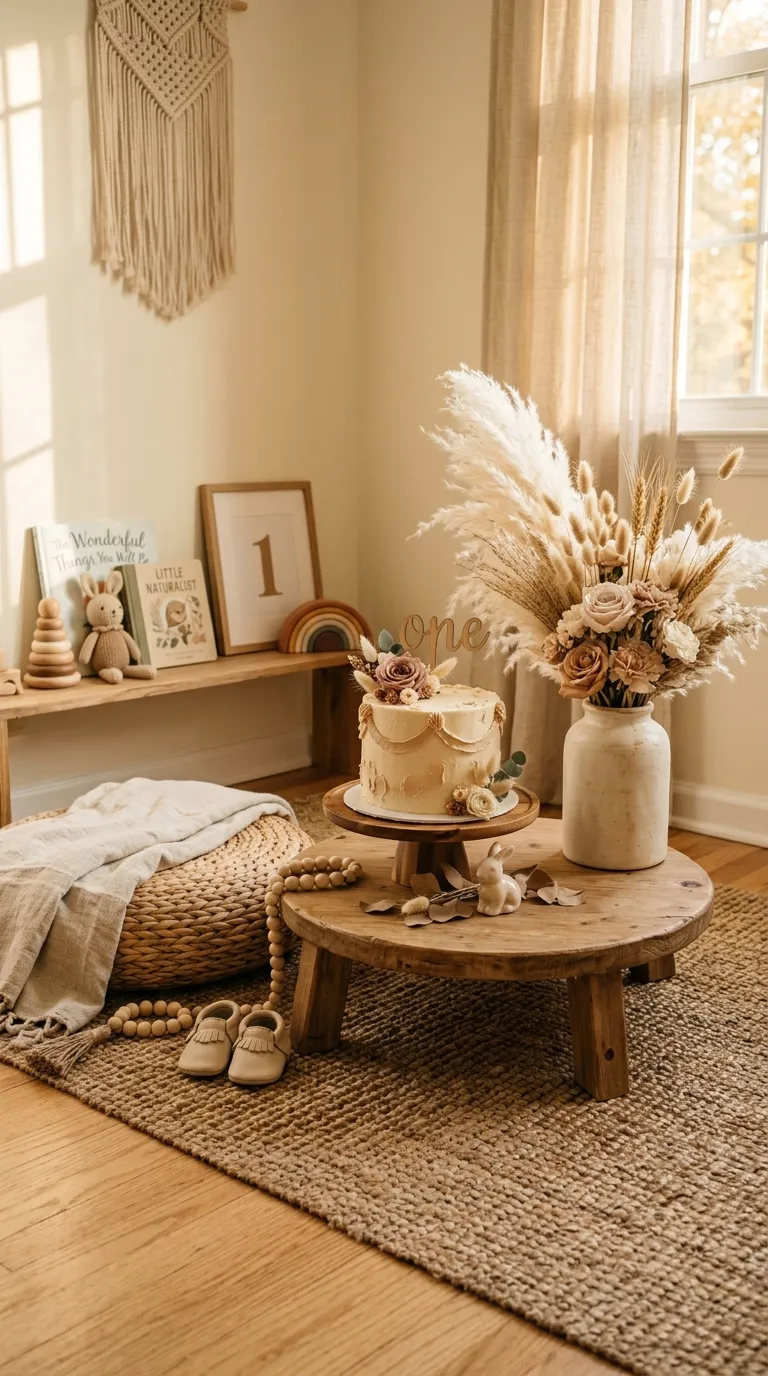 First Birthday Decorations For Girl Boho Neutral Setup
