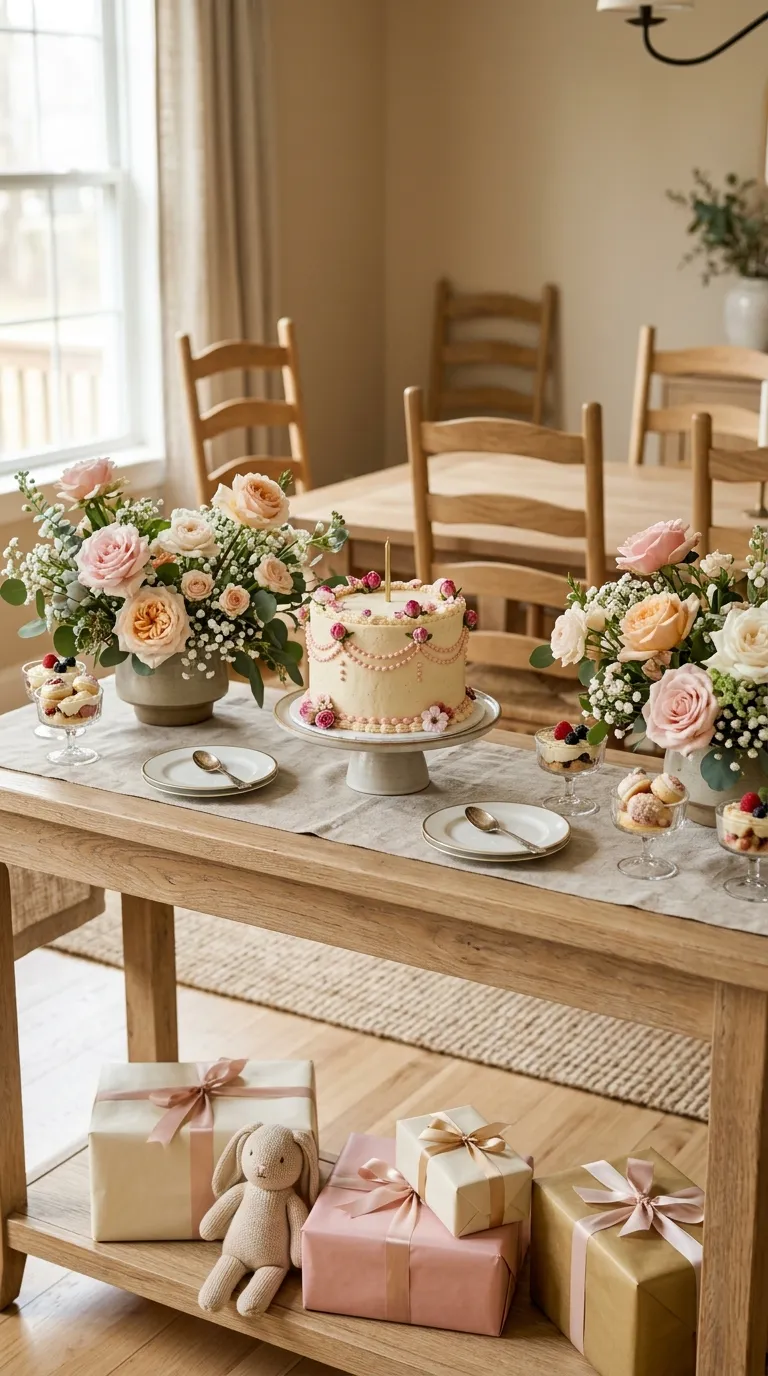 First Birthday Decorations For Girl Floral Cake Table