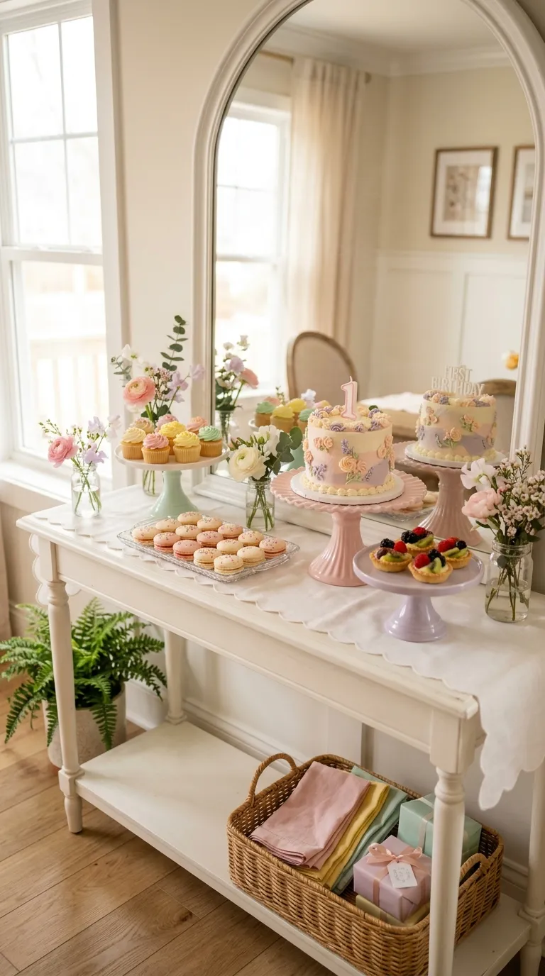 First Birthday Decorations For Girl Pastel Dessert Station