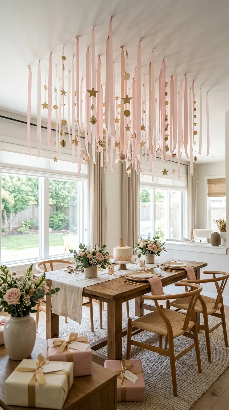 First Birthday Decorations For Girl Pink And Gold Ceiling Decor