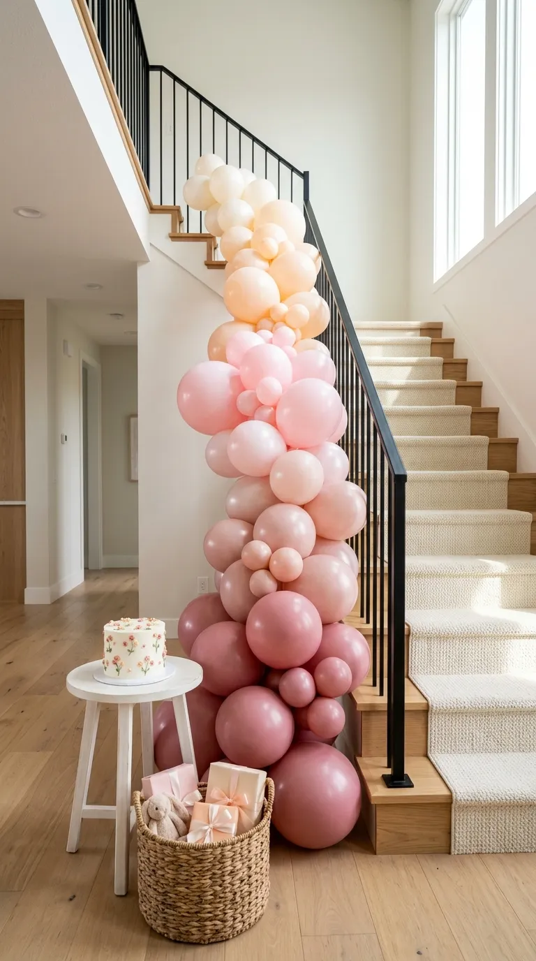 First Birthday Decorations For Girl Pink Ombre Balloons