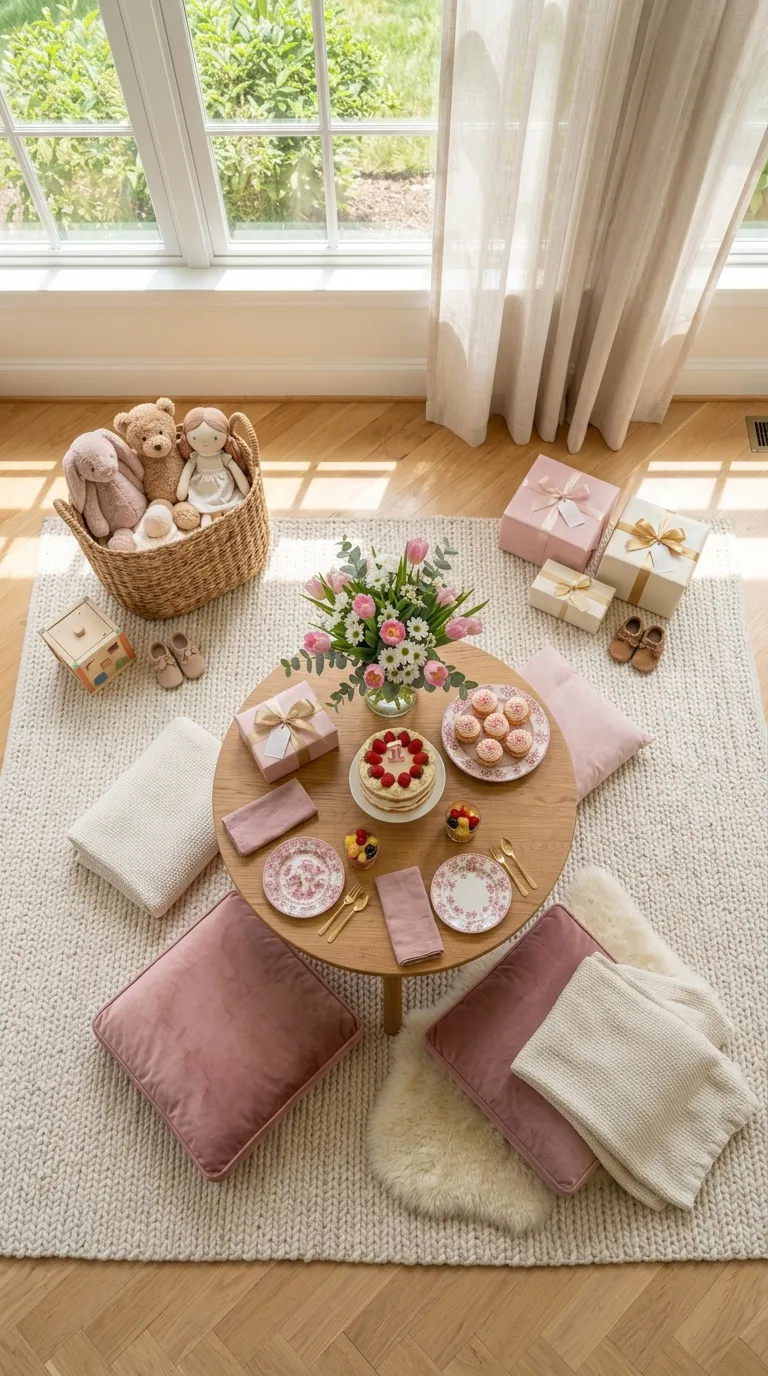 First Birthday Decorations For Girl Pink Picnic Floor Setup