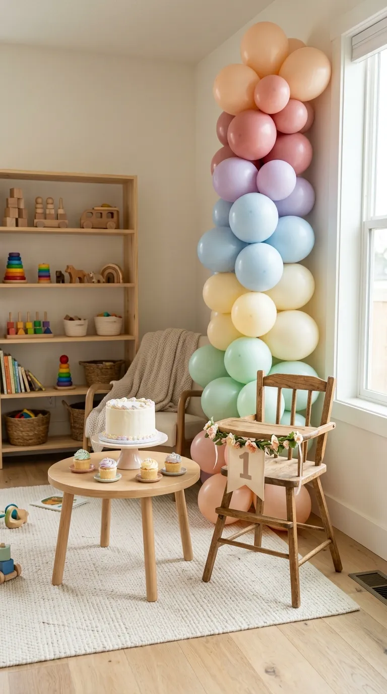 First Birthday Decorations For Girl Rainbow Balloon Corner